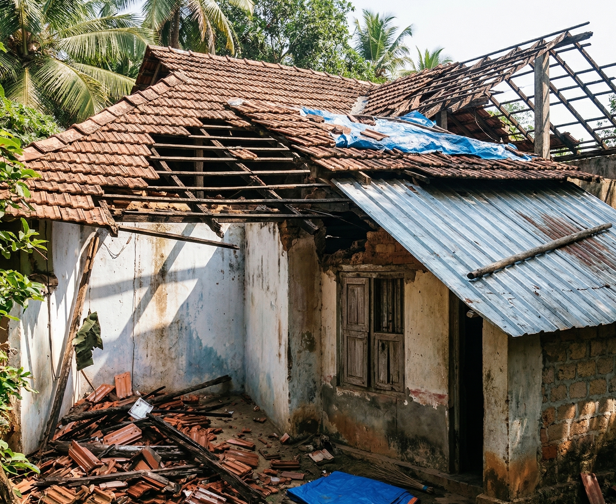 Damaged roof housing